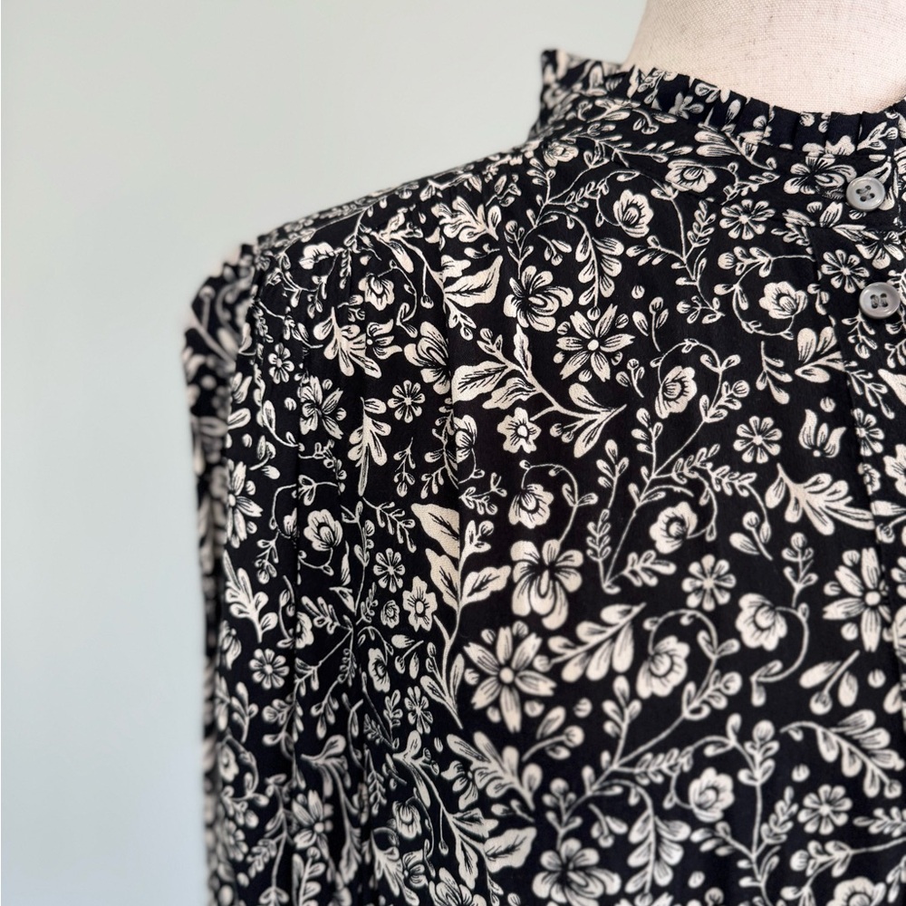 J.CREW Hadid shirt dress in a black and white bouquet print sz L - Picture 11 of 15